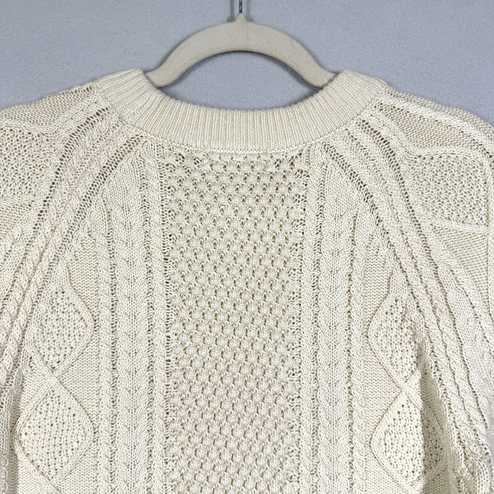 J Crew Sweater Womens XS Cream Cotton Cable Knit Crewneck Fisherman Pullover NWT - Picture 6 of 10